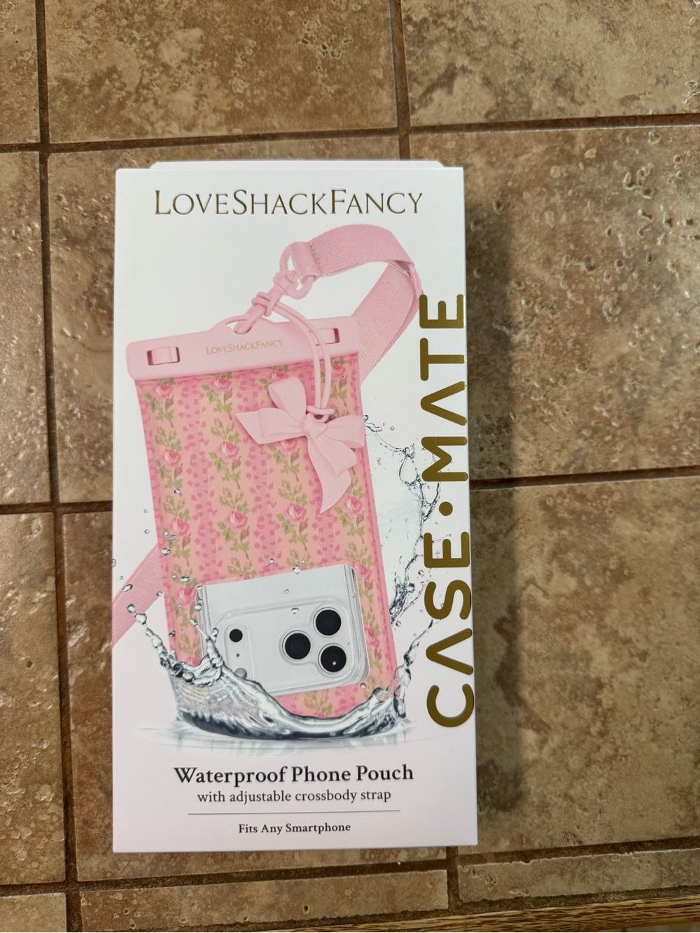 LoveShackFancy Pink Floral Waterproof Phone Pouch Strawberry Macaroon